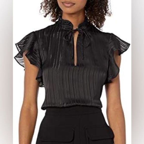 NWT BB Dakota Shadowplay Lurex Stripe Chiffon Blouse Size Medium - Picture 1 of 7